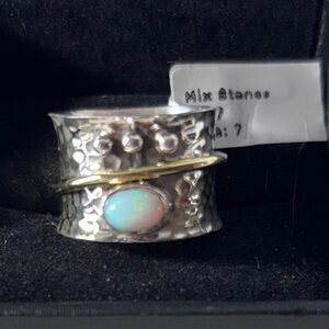 Sterling Silver Mixed Stone Opal Ring with Gold Accent - White Opal